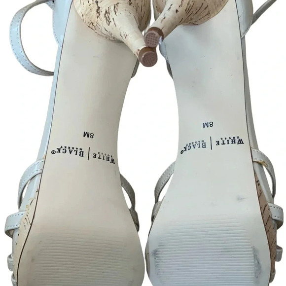 White House Black Market Bone Colored Strappy Sandals w/ Corkscrew Heel Detail. - Picture 4 of 6